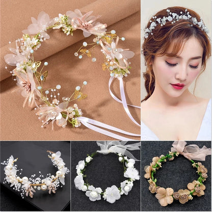 Elegant Bohemian Pearl Floral Headband for Romantic Beach Weddings