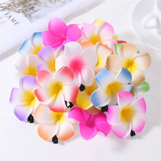 Tropical Plumeria Flower Hair Clips Set for Girls Beach Party Wedding Decor