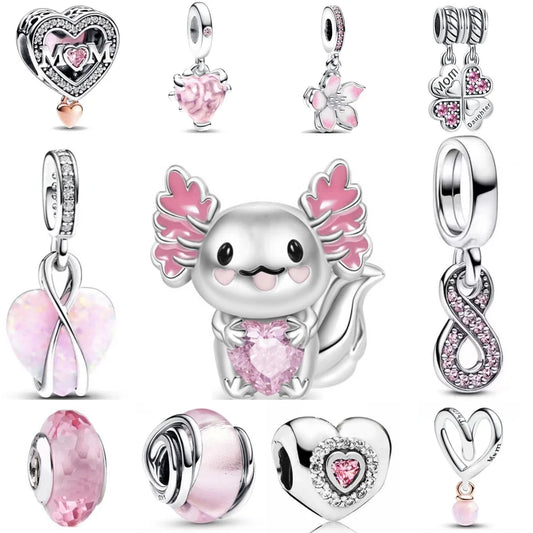 European 925 Sterling Silver Pink Charm Bead for Mother's Day Jewelry Gift for Women