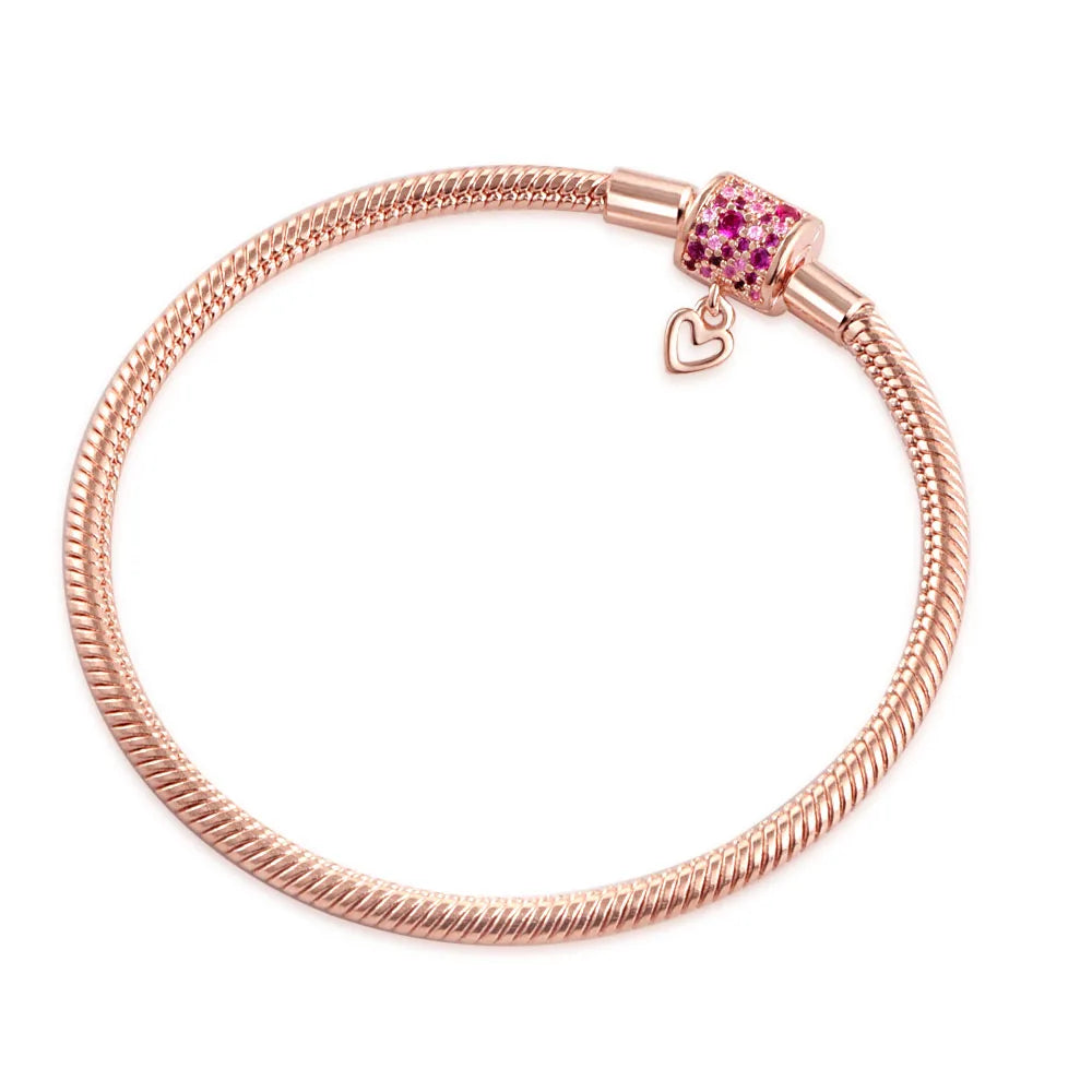 Sterling Silver 925 Heart and Flower Bracelet with White Zircon Adjustable 16-21CM Z028