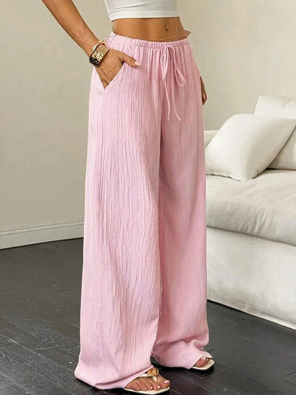 Summer Pink Lace Up Streetwear Trousers For Women Casual