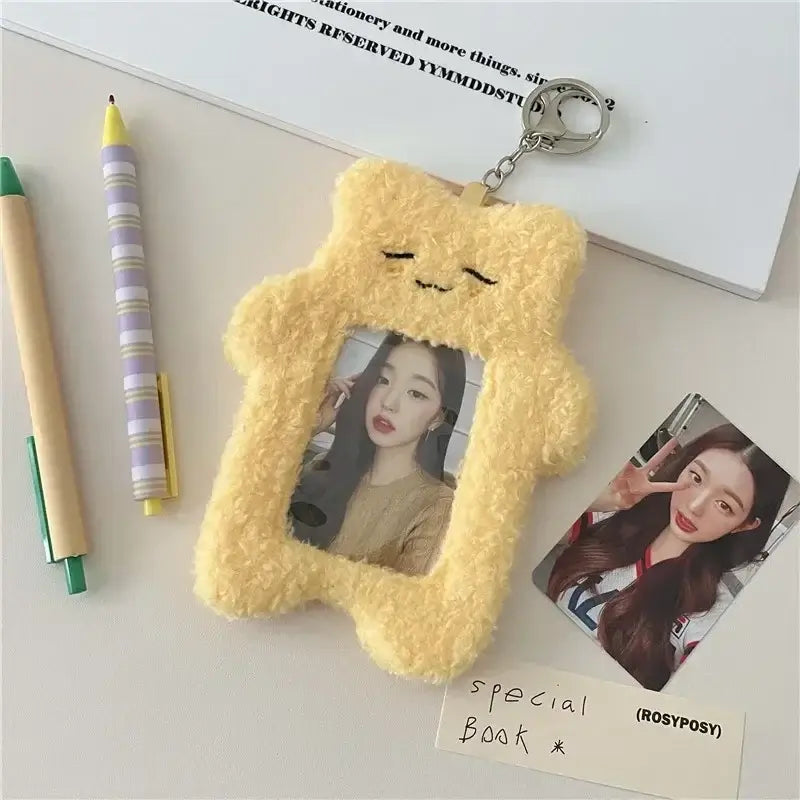 Kawaii Cartoon Plush Photocard Holder Keychain Desk Accessory Yellow