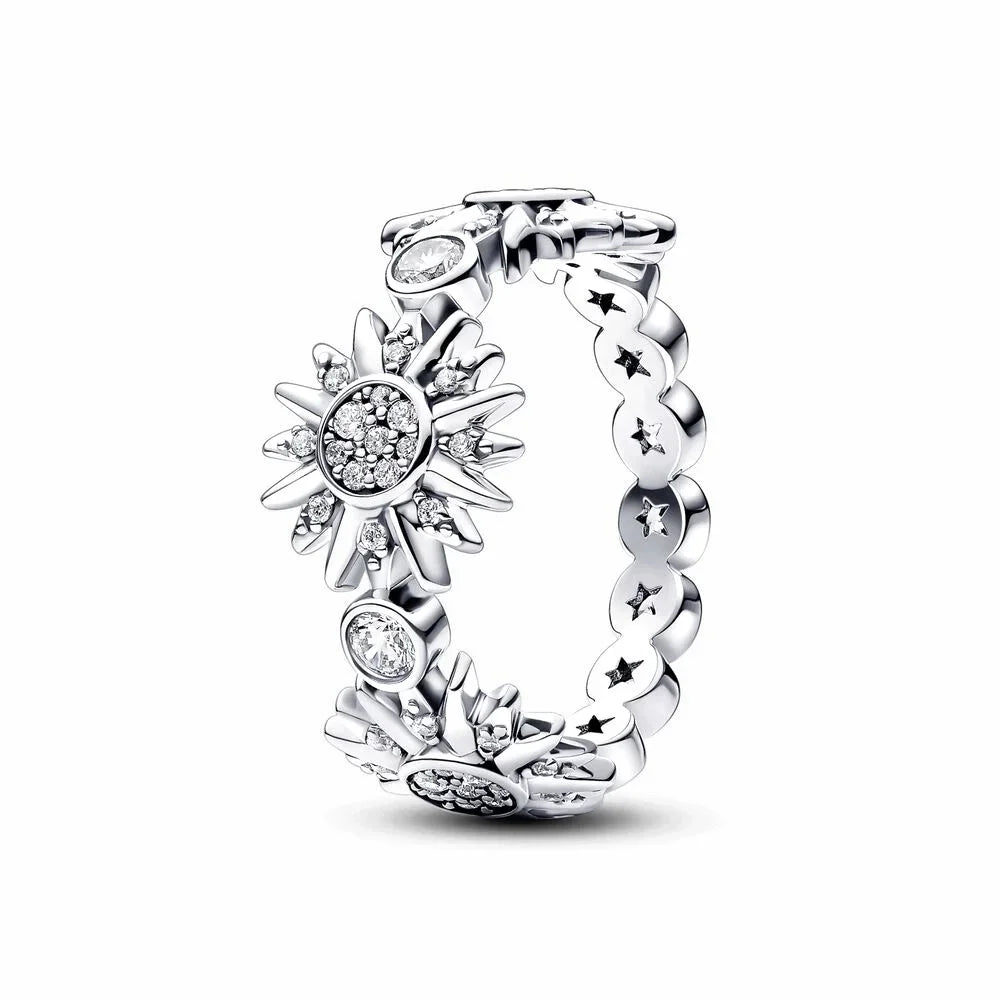 Original 925 Sterling Silver Heart Crown Bow Moon Shell Colorful Crystal Ring for Women Fine Jewelry Gift XR185