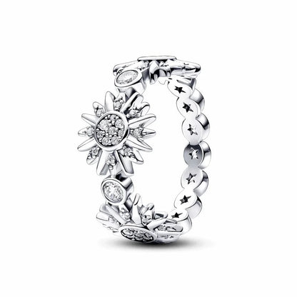 Original 925 Sterling Silver Heart Crown Bow Moon Ring with Colorful Crystal for Women Elegant Fine Jewelry Gift AMR057
