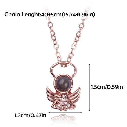 Angel Necklace with 100 Language I Love You Projection Pendant Romantic Gift for Girlfriend Mom 2024