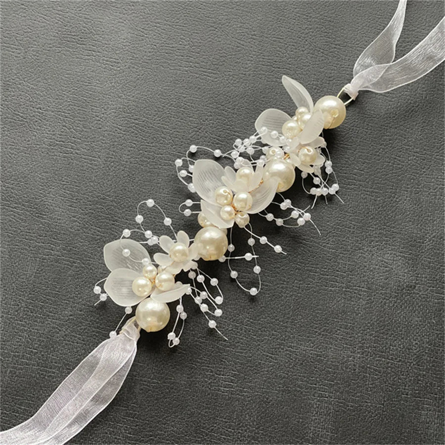 Girls Bridal Pearl Crystal Hair Headdress Flower Wreath Wedding Headband