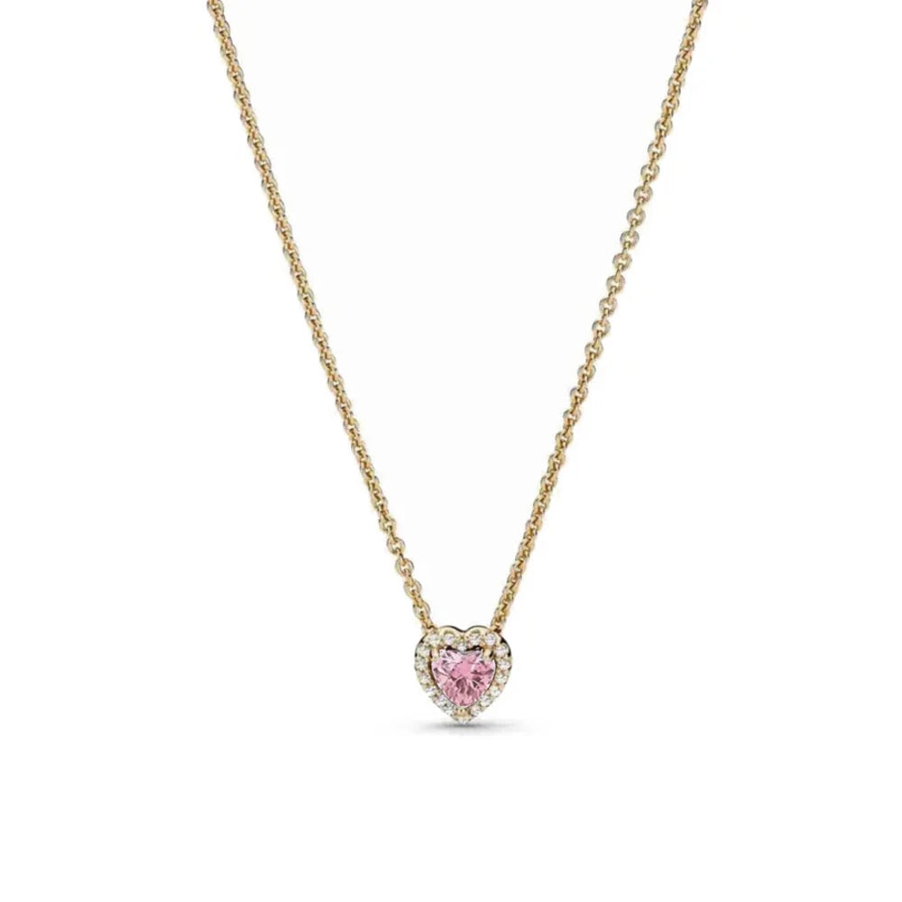 925 Silver Heart-Shaped Necklace with Purple Blue Green Zircon for Exquisite Jewelry Gifts for Women