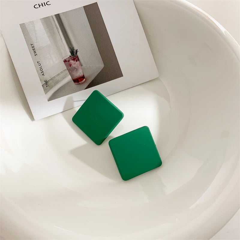 S925 Colorful Square Earrings Frosted Geometric Candy Design Acrylic Fashion Jewelry for Women