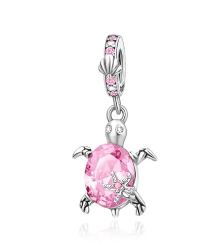 Summer Murano Glass Sea Turtle Dangle Charm Colorful Crystal Zircon Pendant 925 Sterling Silver Fine Jewelry for Original Bracelets