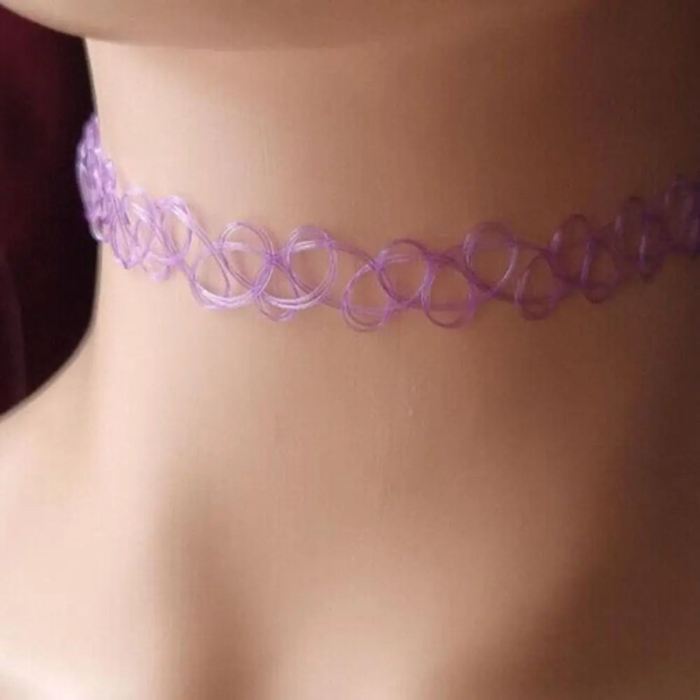 Vintage Gothic Elastic Tattoo Choker Necklace Retro Braided Fish Thread Jewelry
