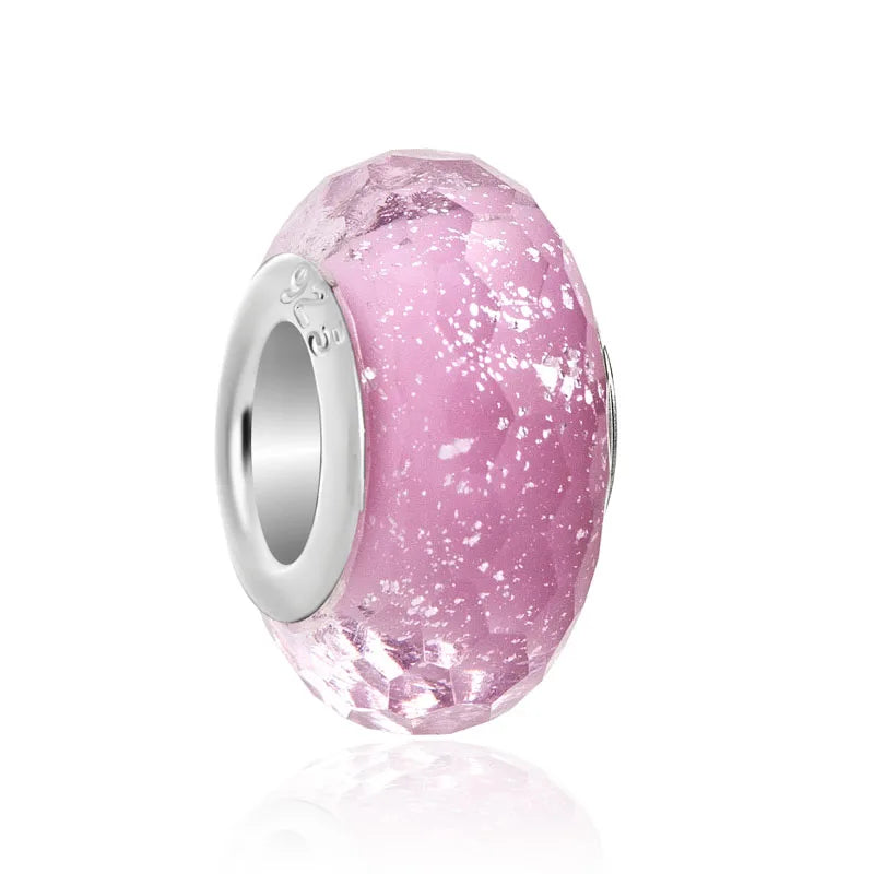 European 925 Sterling Silver Murano Glass Charm Bead in Pink Red Green and Blue for Women’s Bracelet and Necklace Jewelry