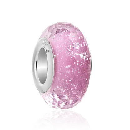 European 925 Sterling Silver Murano Glass Charm Bead in Pink Red Green and Blue for Women’s Bracelet and Necklace Jewelry