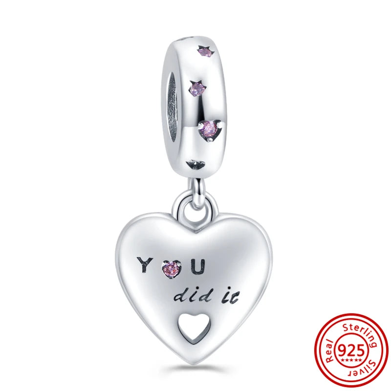 Silver Animal Hearts Infinity Crown Bead Charms Bracelet for Women 925 Sterling Silver Jewelry N516