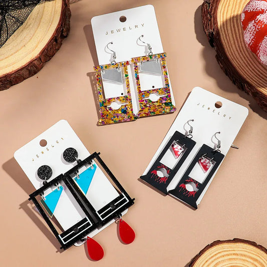 Gothic Blood Guillotine Acrylic Drop Earrings for Women Creative Sequin Knife Design Halloween Jewelry Gift