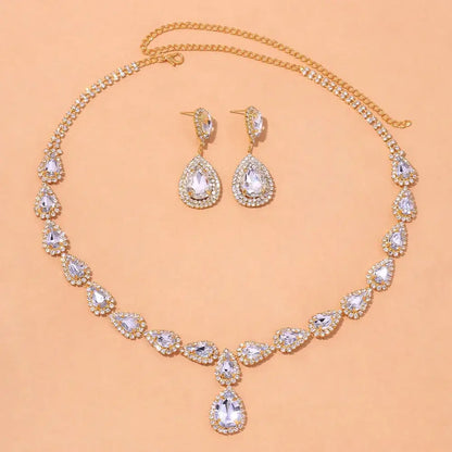 Geometric Rhinestone Bridal Jewelry Set with Zircon Necklace and Earrings