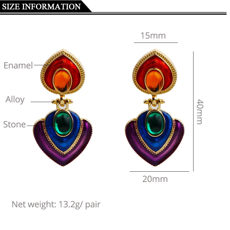 Boho Colorful Crystal Resin Heart Clip-On Earrings for Women Fashion Statement Jewelry