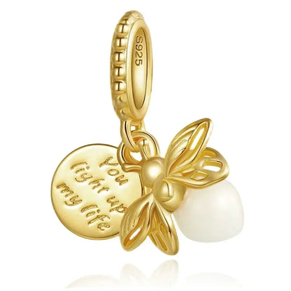 925 Sterling Silver Gold Heart and Maple Leaf Charms Sparkling Zircon Pendant for Women DIY Bracelet Fine Jewelry Gift
