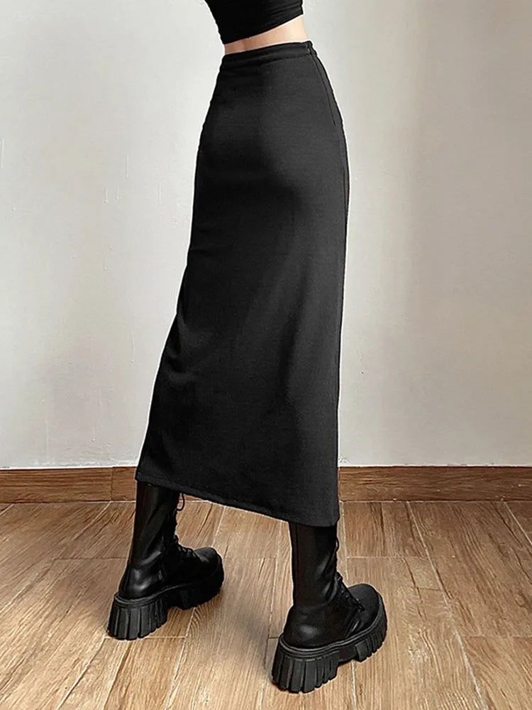Black Knit Ankle Skirt Slim Fit Women Casual Streetwear