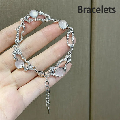 Y2K Moonstone Necklace with Star Tassels Pendant Zircon Chain for Women Girls Trendy Party Jewelry Gift