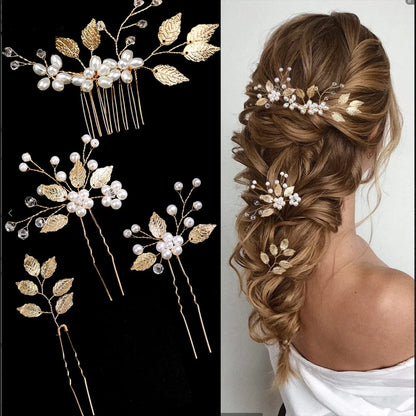 Elegant Pearl Flower Wedding Hairpin Comb Set for Brides
