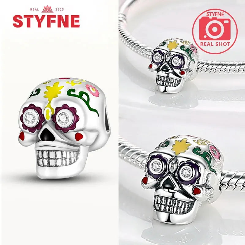 S925 Silver Luminous Zombie Skeleton Charm Bead Dangle