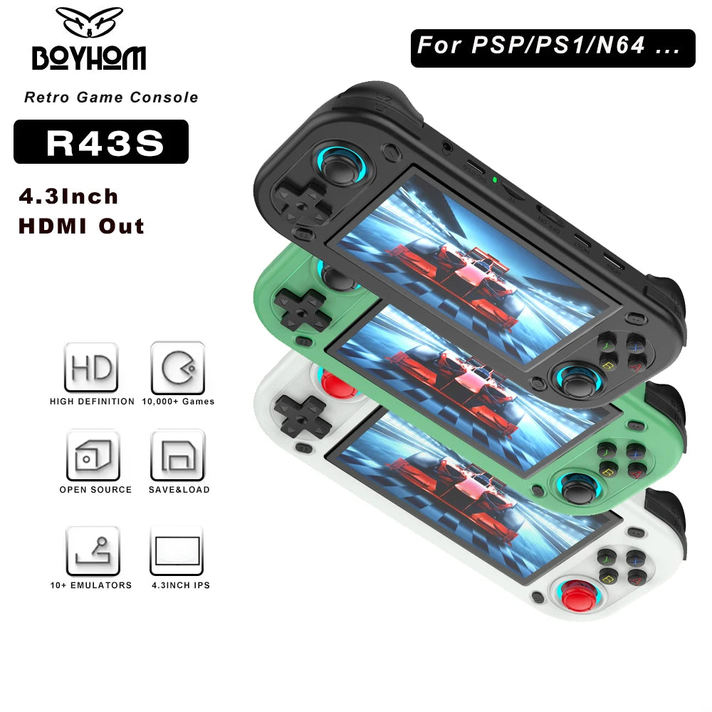 2025 R43S Retro Handheld Game Console 4.3 Inch 1920x1080 Linux EmuELEC Portable Pocket Player HDMI Out 14000 Games Expandable 256GB
