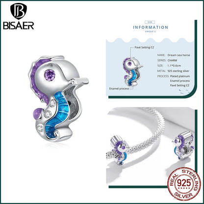BISAER Ocean Charm 925 Sterling Silver Dolphin and Mermaid Bead with Blue CZ for DIY Jewelry BSC429 CHINA