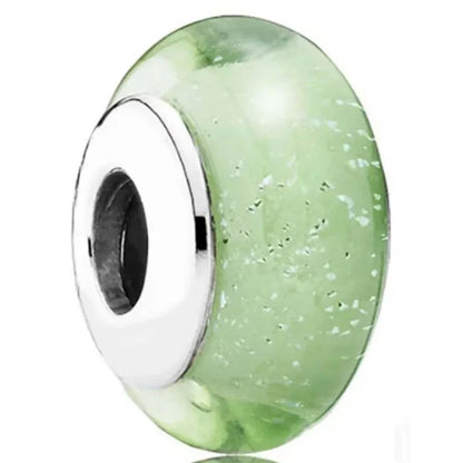 925 Sterling Silver Cosmic Rainbow Murano Glass Beads with Flower and Leaf Charms for DIY Women Jewelry