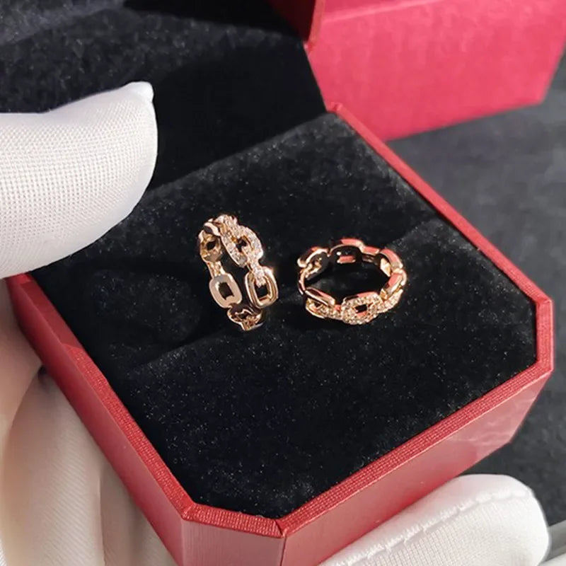 Huitan Rose Gold Chain Link Hoop Earrings with Shiny CZ for Women