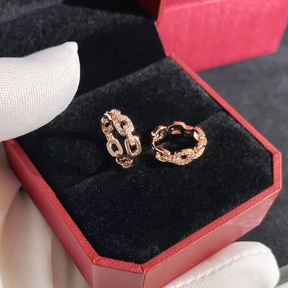 Huitan Rose Gold Chain Link Hoop Earrings with Shiny CZ for Women