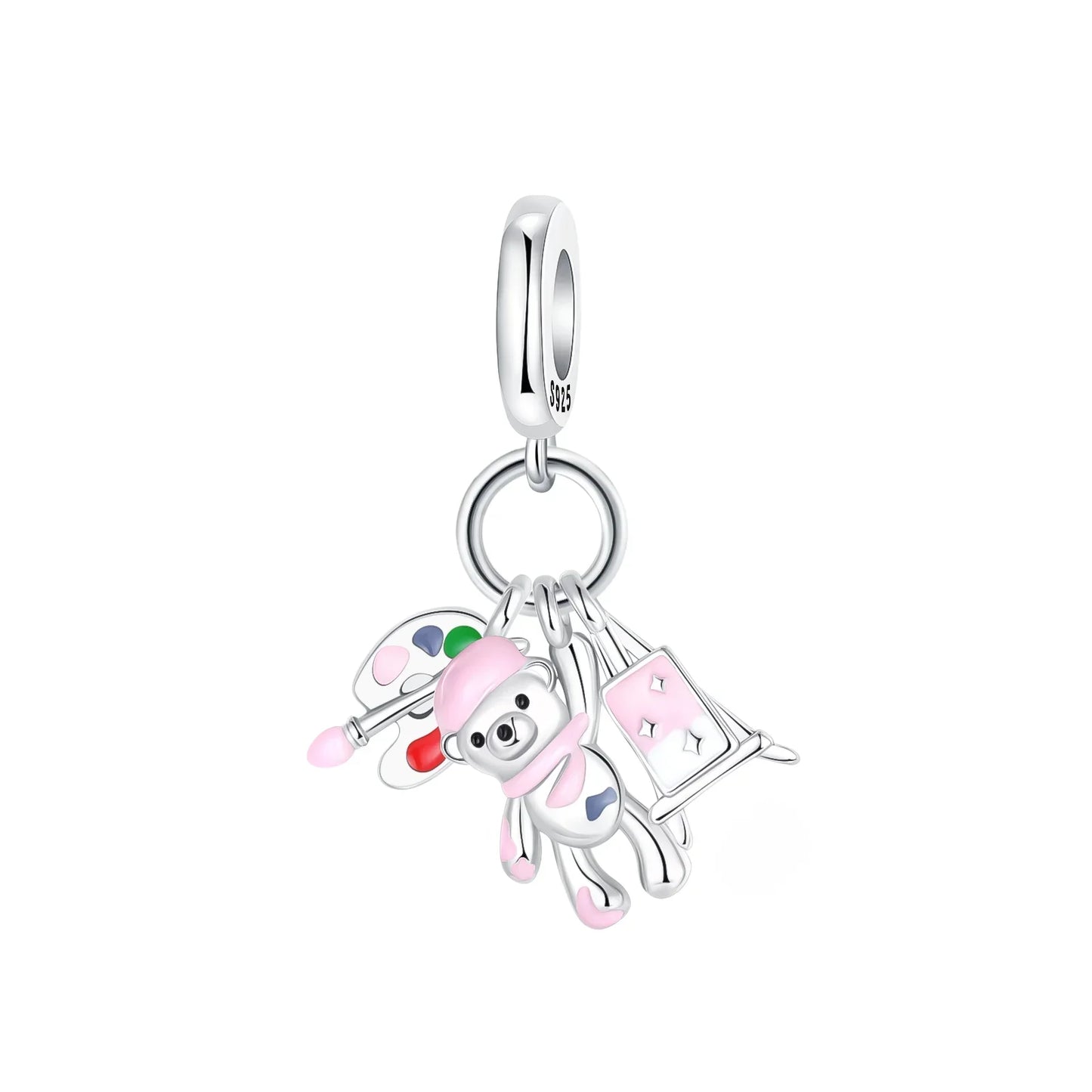 Romantic 925 Sterling Silver Pink Lipstick Heart Bow Rose Flower Zircon Charm Bead for DIY Bracelet Jewelry Gift