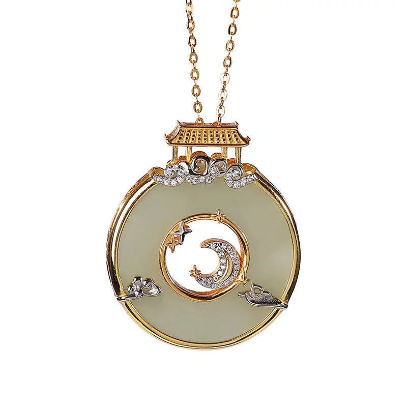 Natural Hetian Jade Pendant Necklace with Crystal Inlay Elegant Ladies Jewelry