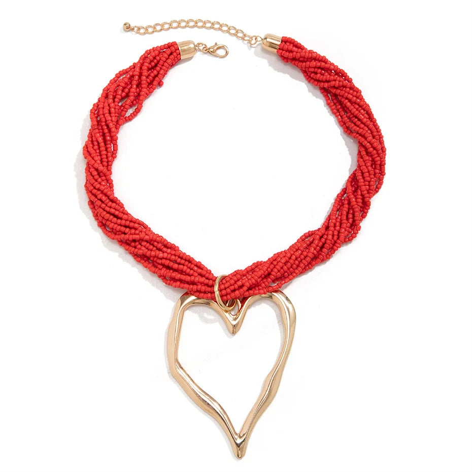 Boho Multilayer Heart Pendant Choker Necklace for Women Bridal Accessories
