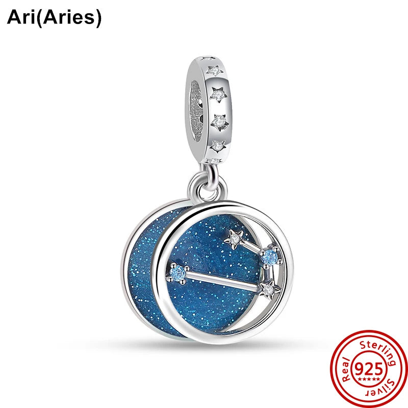 925 Sterling Silver Zodiac Pendant with Colorful Zircon for Charm Bracelets N478 3mm-4mm