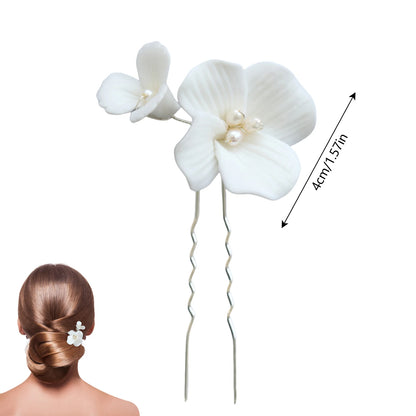 White Floral Ceramic Hairpins for Elegant Bridal Hairstyles