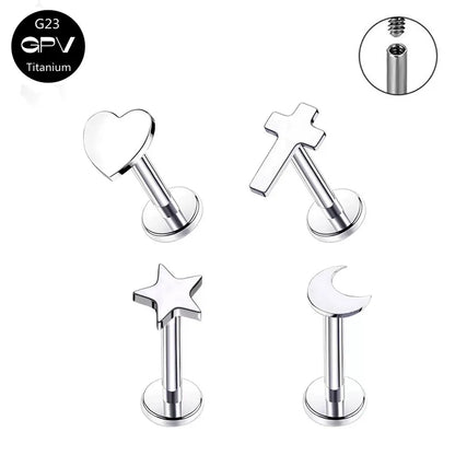 G23 Titanium Stud Earrings with Star Moon Cross Design for Cartilage Piercing Jewelry