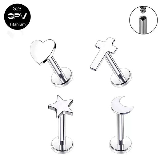 G23 Titanium Stud Earrings with Star Moon Cross Design for Cartilage Piercing Jewelry