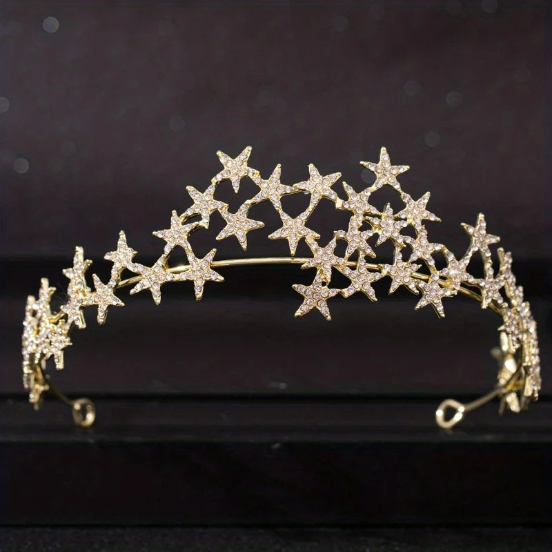 Elegant Rhinestone Star Crystal Bridal Tiara for Weddings and Parties