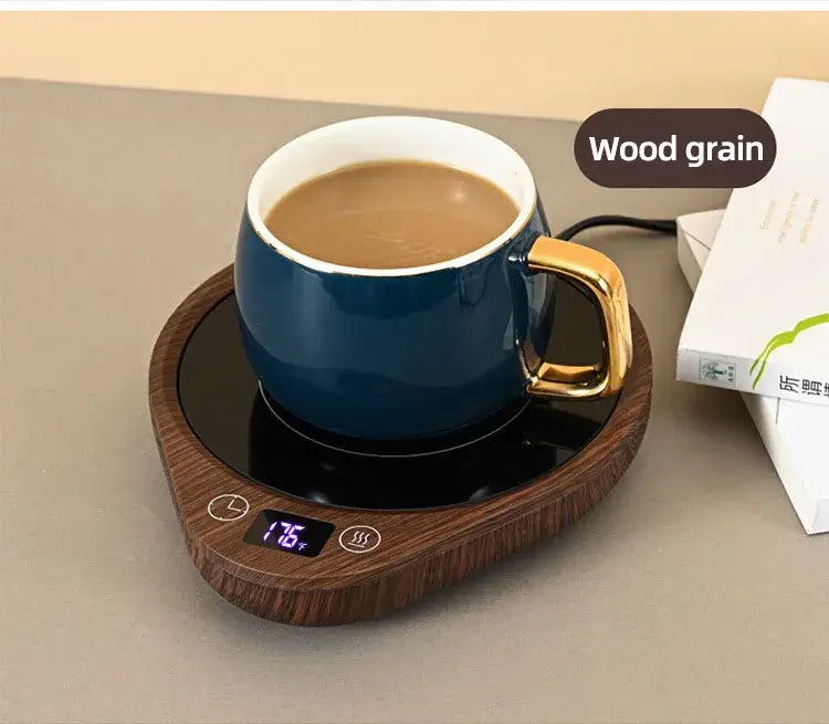 110V/220V Cup Heater Coffee Mug Warmer Electric Hot Plate wood grain(no cup)