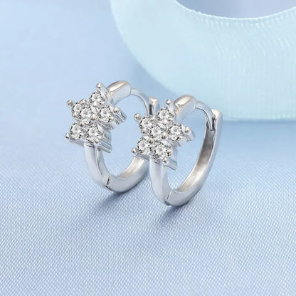 Sterling Silver CZ Crystal Plant Stud Earrings for Women and Teens