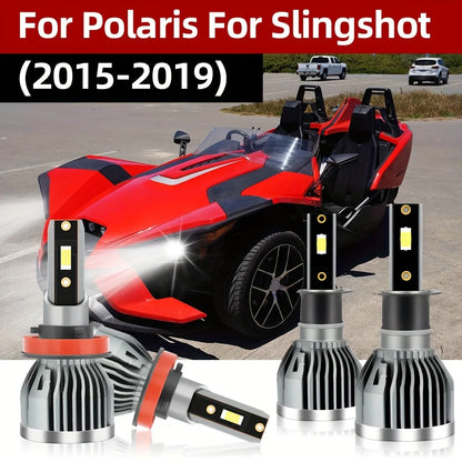 4pcs H3 H8 H9 H11 LED Headlight Bulbs for Polaris Slingshot 2015 to 2019 High Low Beam 6000K White Plug and Play 12 to 24 Volt
