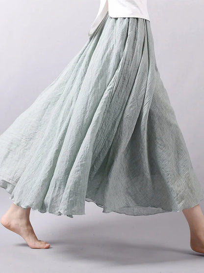 Elegant High Waist Linen Maxi Skirt Two Layer Summer Casual