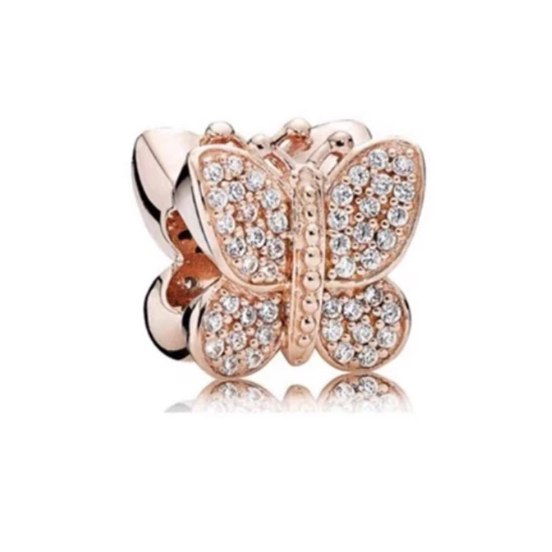 Sparkling Rose Gold Family Tree & Flower Charm Bead for European Silver Bracelet YY0717
