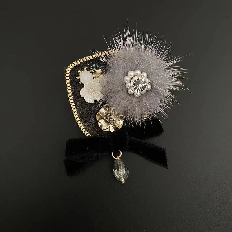 Elegant Korean Rhinestone Pearl Bow Brooches for Women Fashion Jewelry Lapel Pins