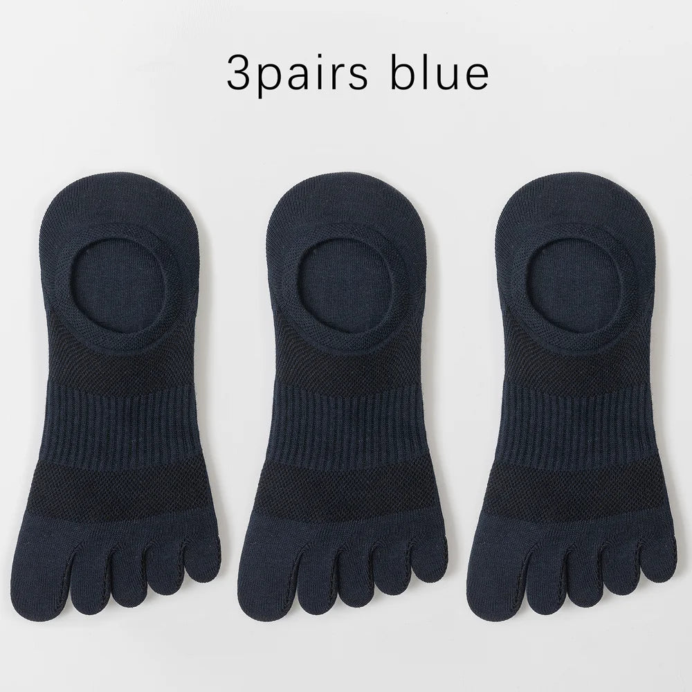 3 Pairs Mens Five Toe Breathable Anti Odor Ankle Socks