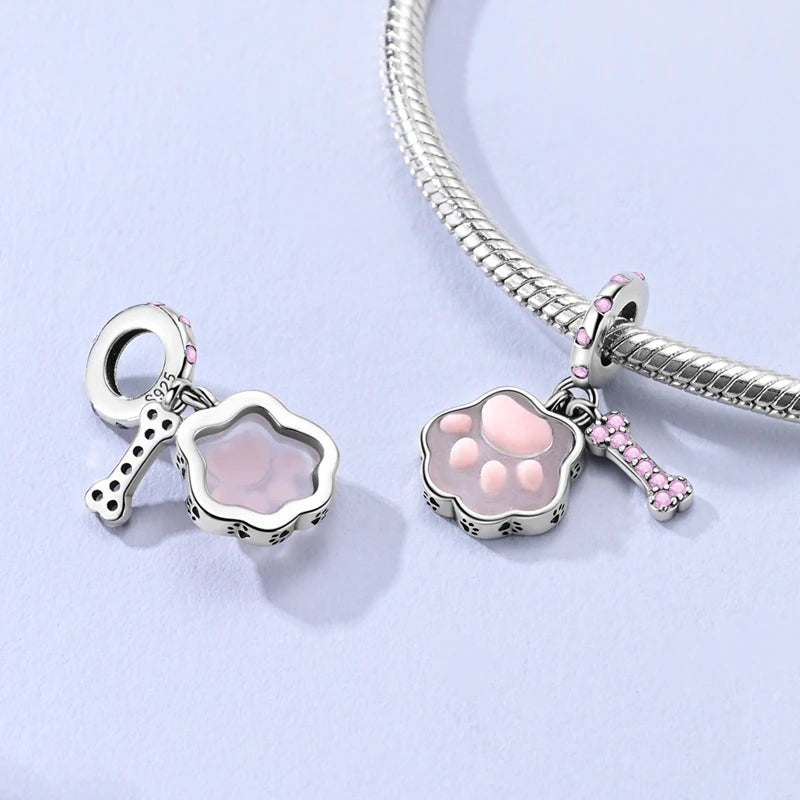 925 Sterling Silver Love Starry Sky Cat Paw Charms Beads