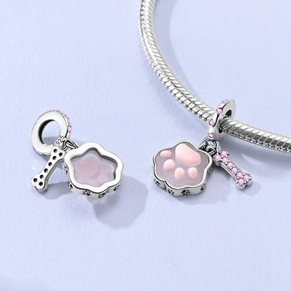 925 Sterling Silver Love Starry Sky Cat Paw Charms Beads