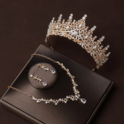 Itacazzo Gold Bridal Headwear Set with Crown, Necklace, and Earrings for Women