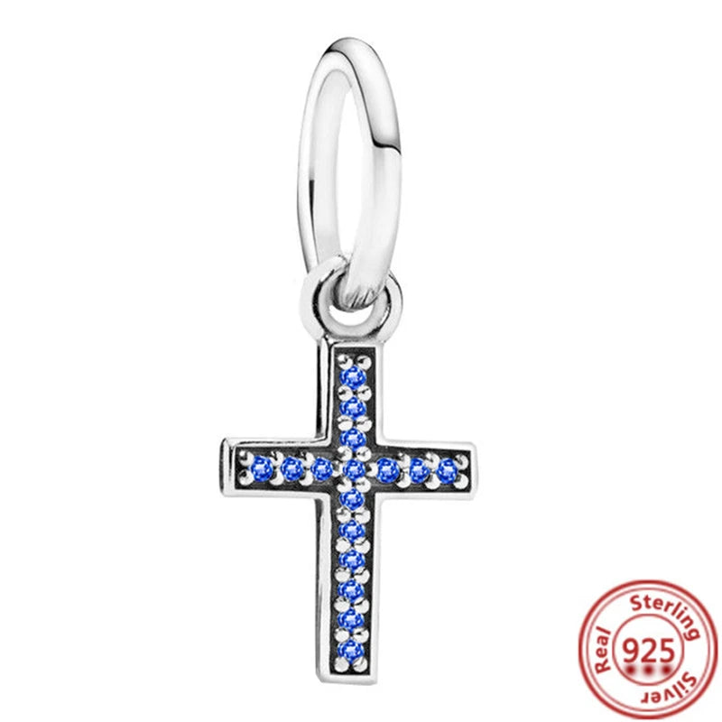 925 Sterling Silver Blue Zircon Feather Crown Stars Moon Charm Beads for Bracelet Y590 3mm-4mm