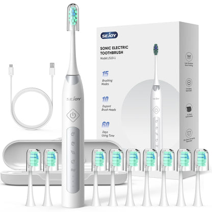 SEJOY Sonic Electric Toothbrush JS10 5 Modes Smart Care White Set